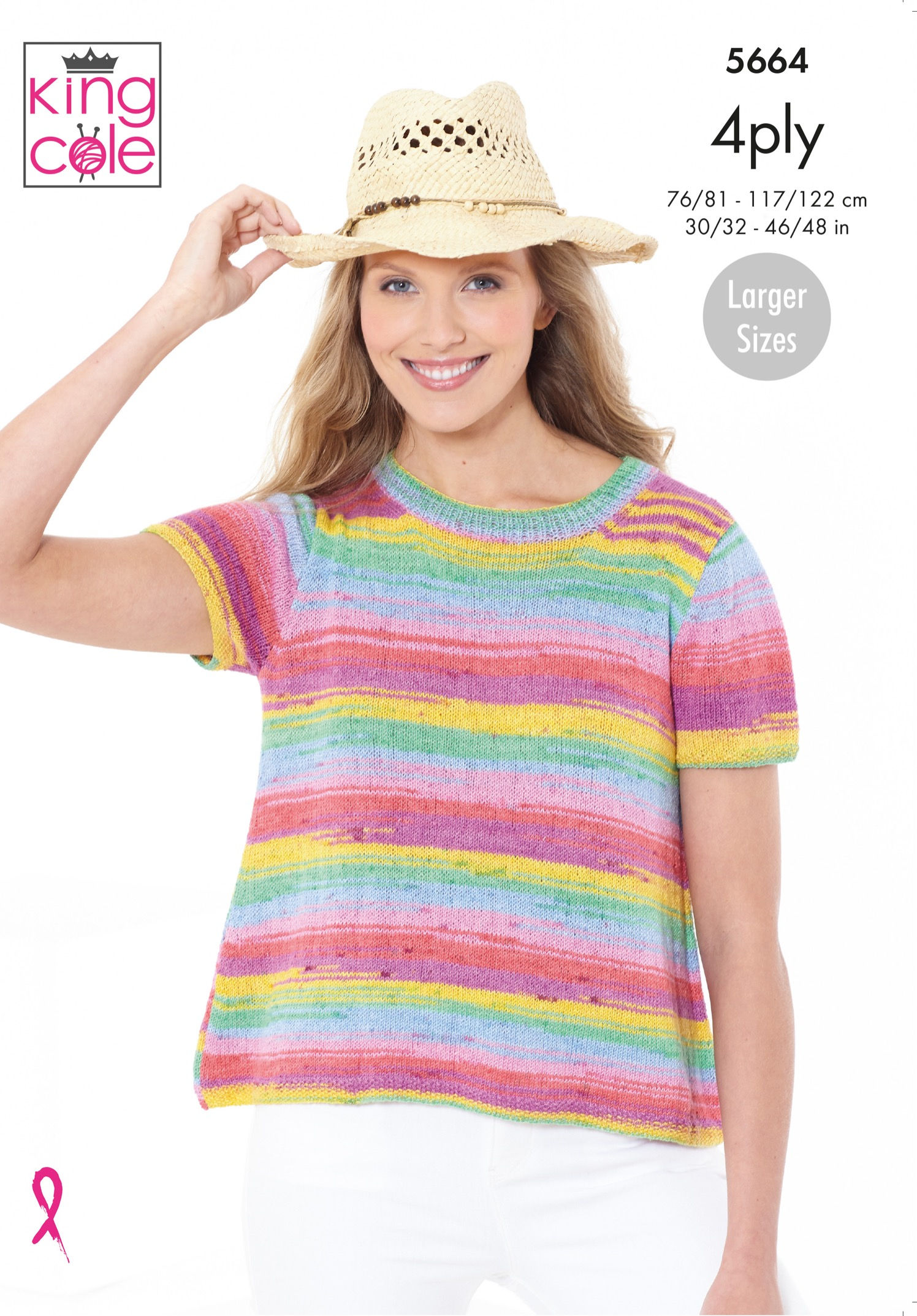 5664 King Cole Adults Summer Round Neck 4 ply and V Neck Tops  - 4ply