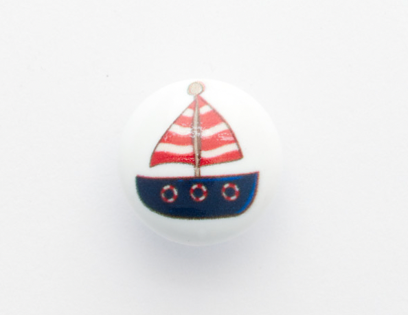 White Buttons  with a cute Boat on the front - 15mm