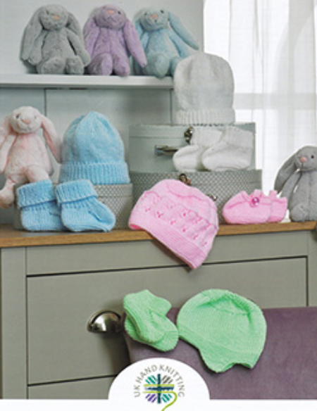 UKHKA 232 Double Knit Pattern - Baby Hats and Bootee Sets