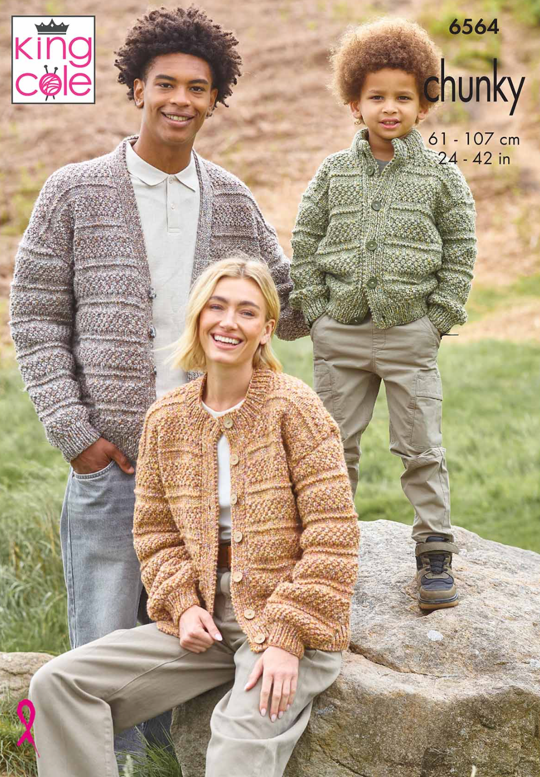 6564 King Cole Adults and Children Cardigans Knitting Pattern in Chunky