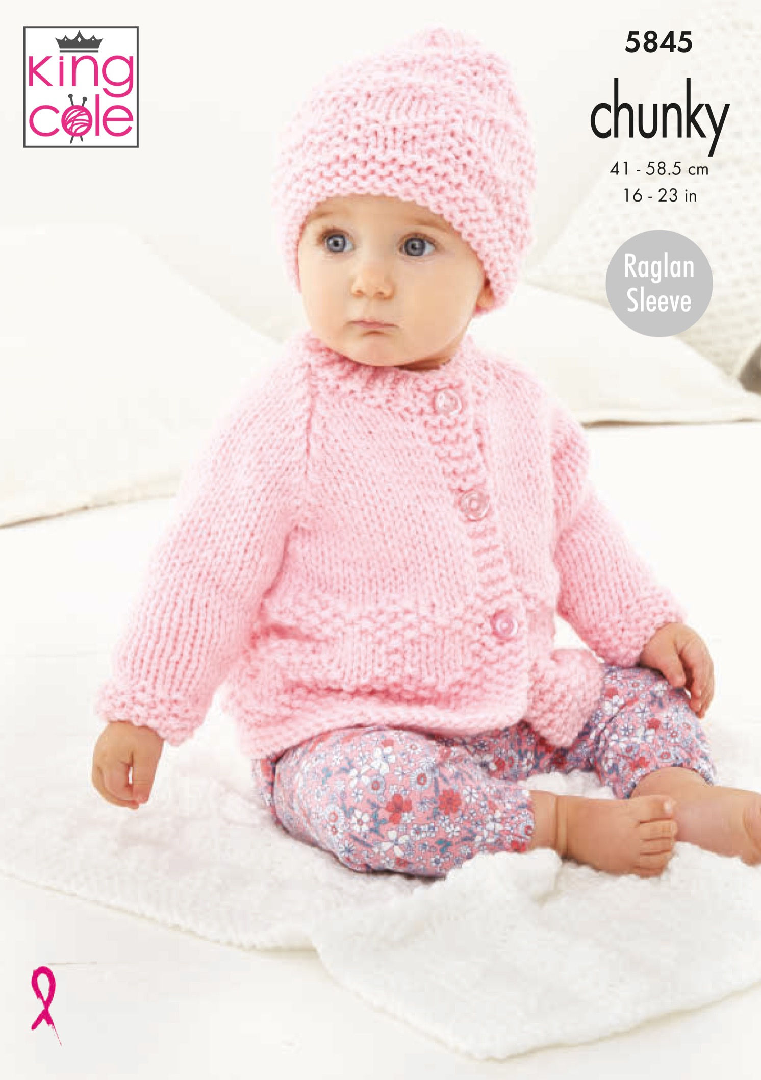 5845 King Cole Baby and Childrens Raglan Cardigan, Sweater and Hat - Chunky