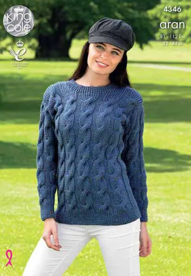4346 King Cole Adults Sweater and Cardigan Knitting Pattern Aran