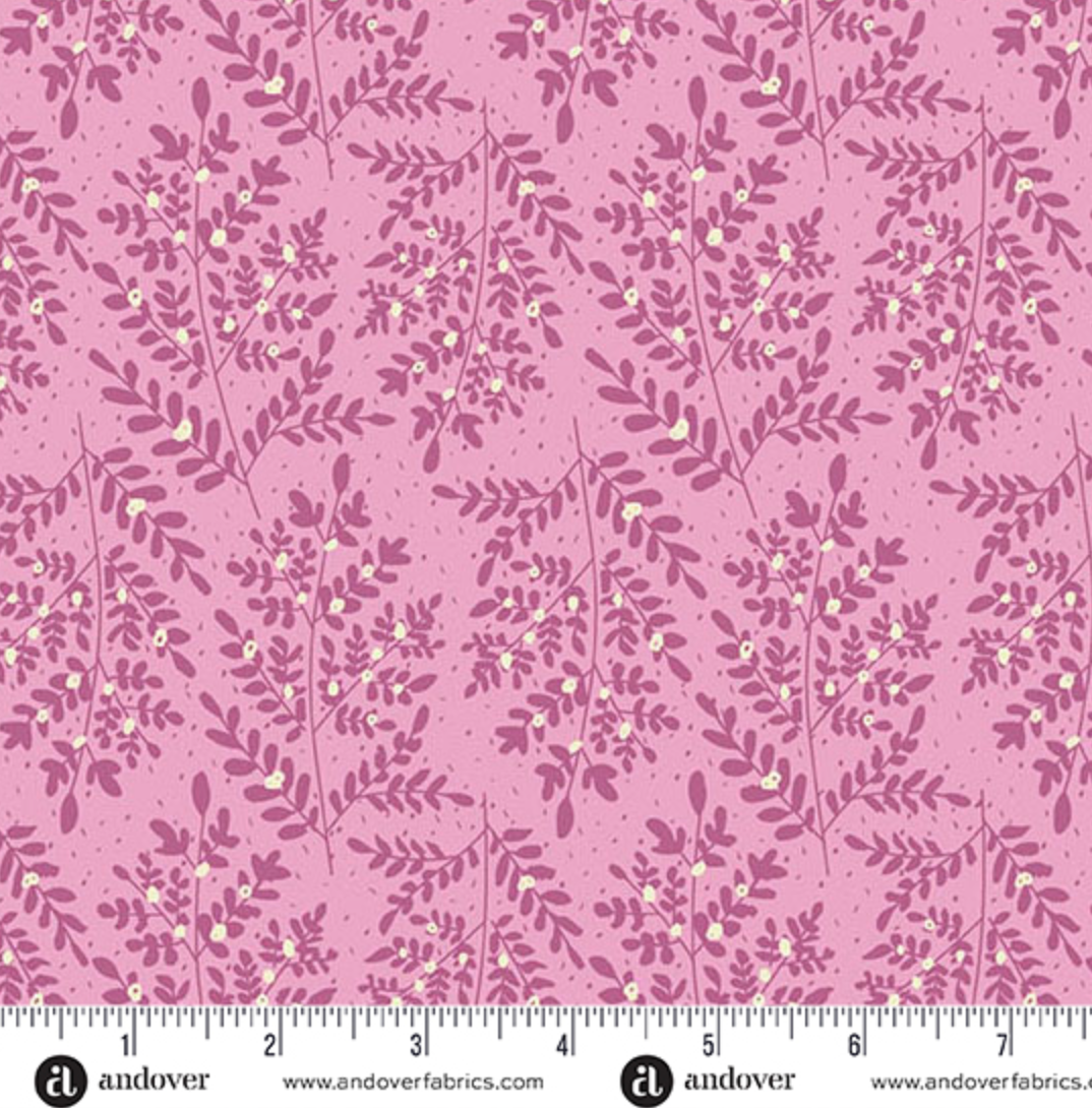 Andover Fabrics Flourish by Alexandra Bordallo Pink Fern Fronds A1628E