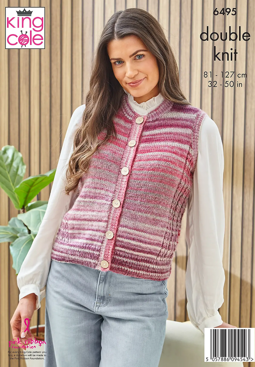 6495 King Cole Adults Waistcoats Knitting Pattern Double Knit DK