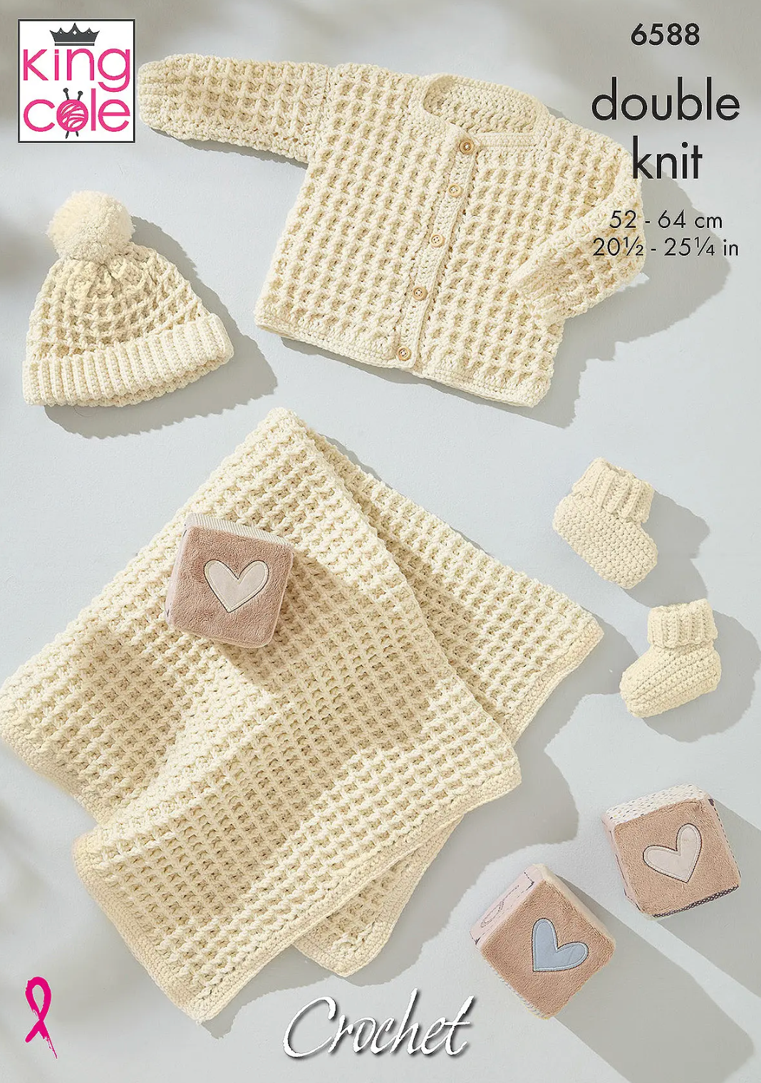 6588 King Cole Baby Crochet Pattern Cardigan, Hat, Bootees, Blankets Double Knit