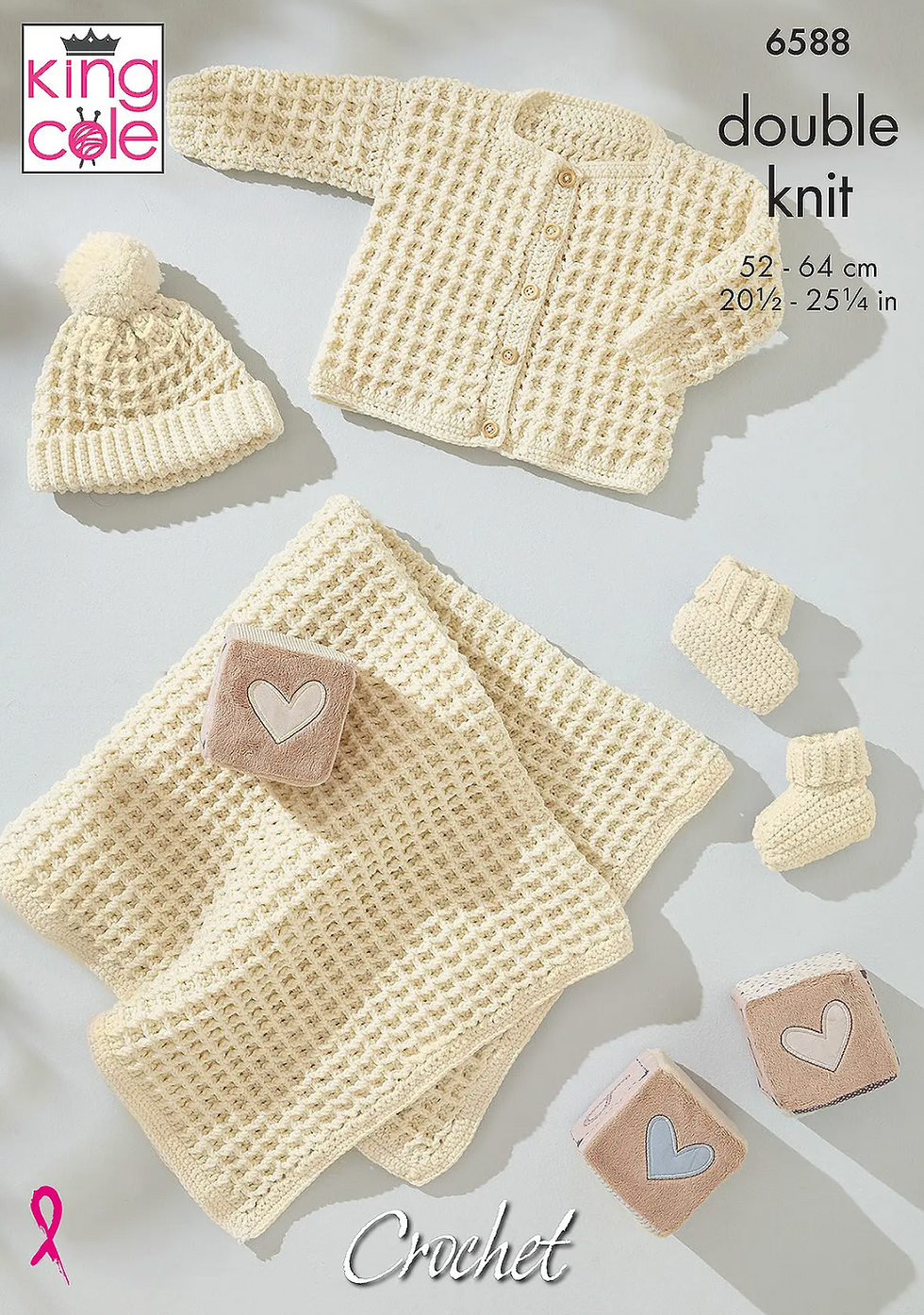 6588 King Cole Baby Crochet Pattern Cardigan, Hat, Bootees, Blankets Double Knit