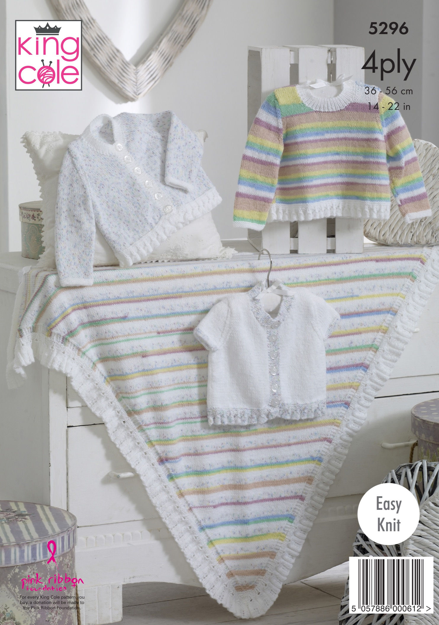 5296 King Cole Babies, Childrens Cardigan, Sweater and Shawl, Blanket - 4PLY