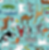 2400/B Makower Around the World Fabric - Animals Blue