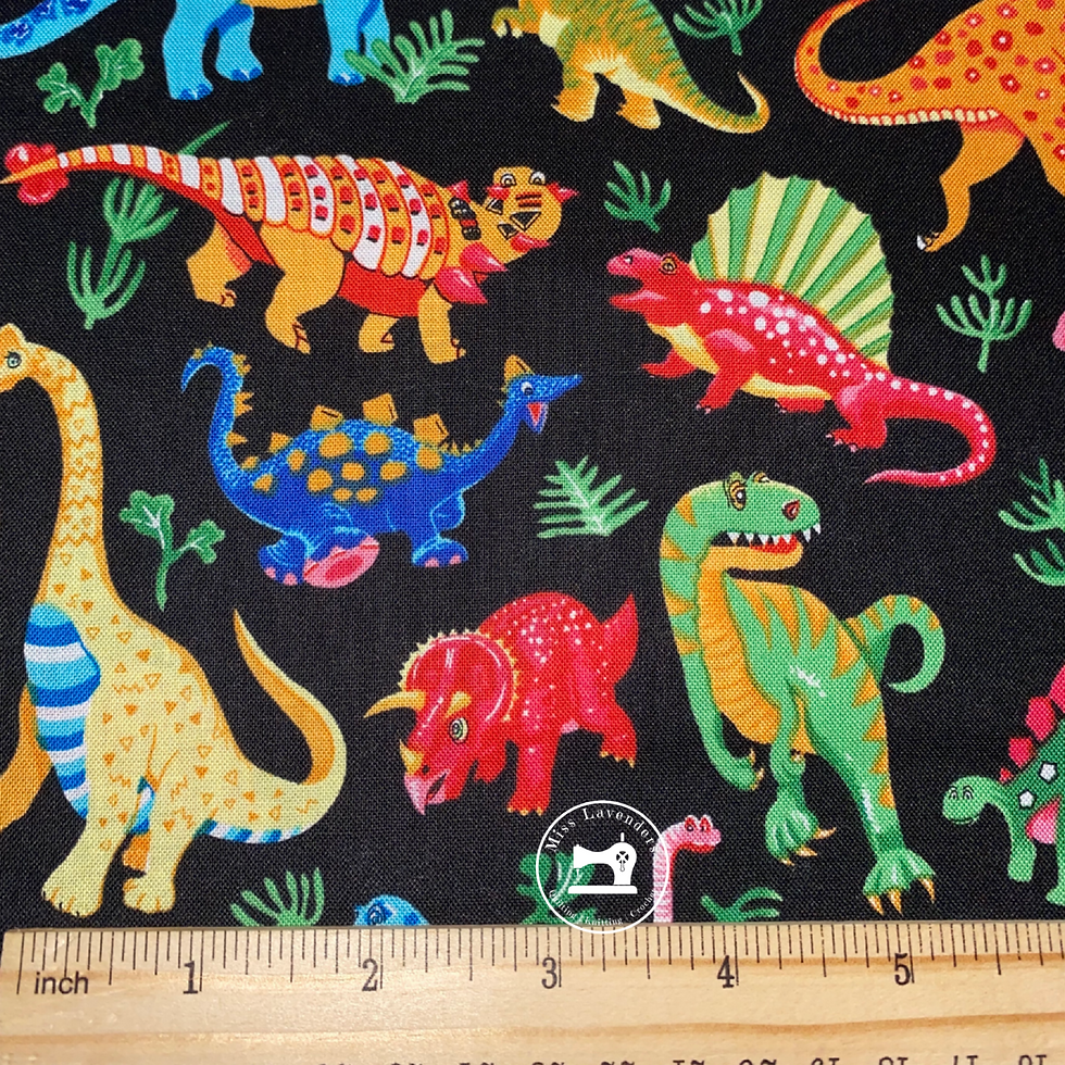 Dinosaur Dance Print Fabric Black - 100% Cotton