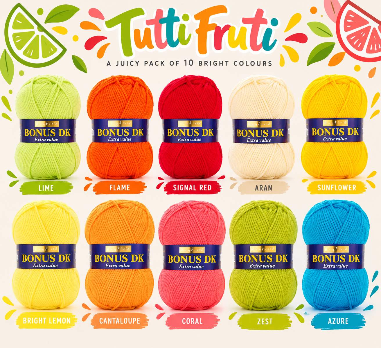 Hayfield Bonus Double Knit - Yarn Pack - Tutti Frutti - 10 Balls Bundle