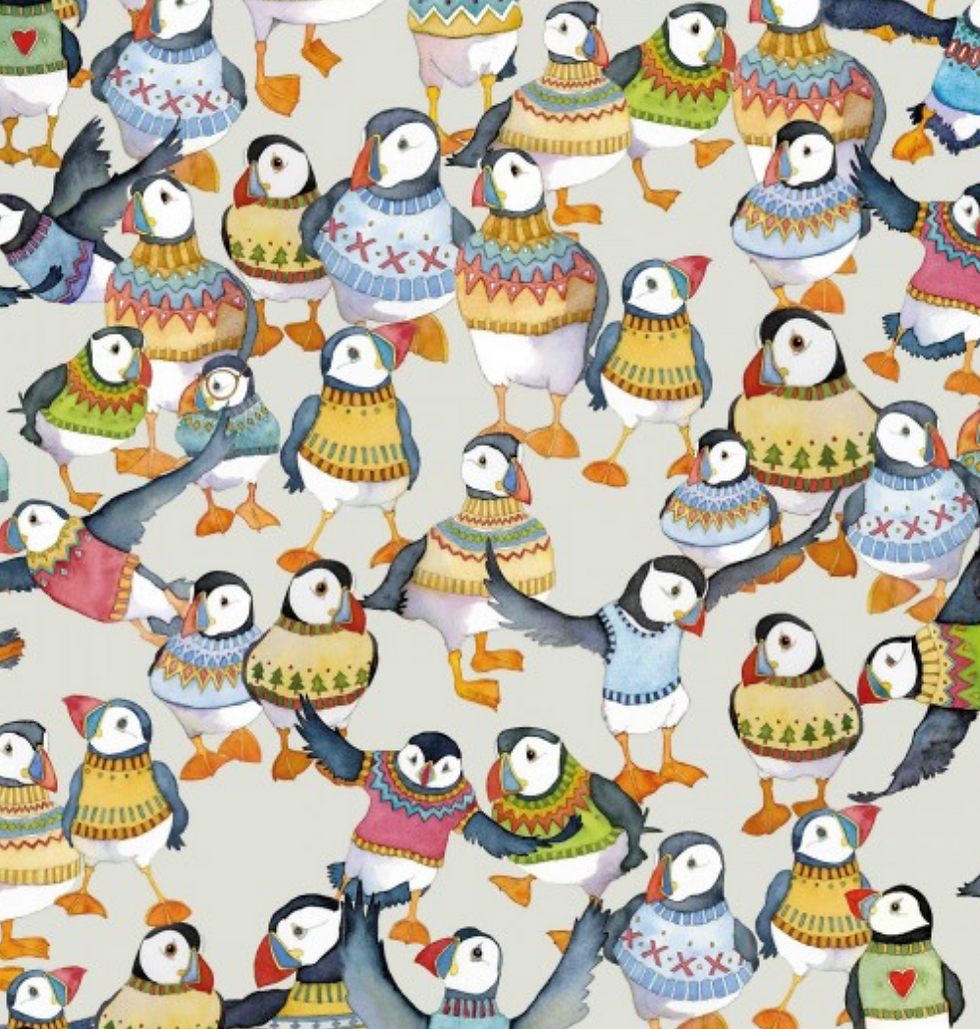 Miniaturbild: Emma Ball Woolly Collection Cotton Fabric - Sheep, Puffins, Ducks, Alpacas, Cats