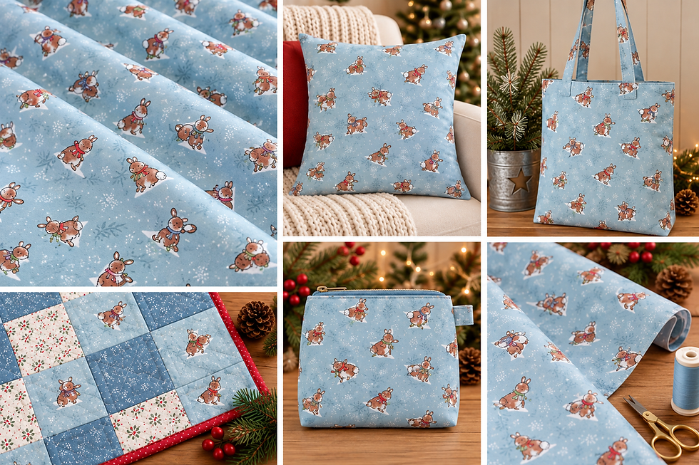 Miniatiūra: Nutex Winter Wonderland Rabbuts 100% Cotton Christmas Fabric