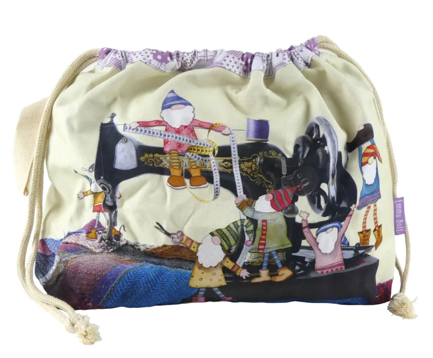 Sewing Gnomes and Sewing Machine Drawstring Bag  –  by Emma Ball