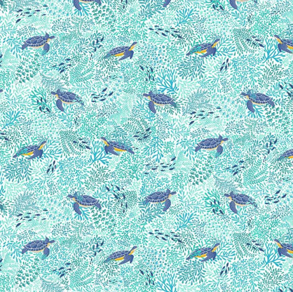 Miniatiūra: Makower Deep Blue Sea Cotton Fabric - Divers, Octopus, Sharks, Fish, Sea