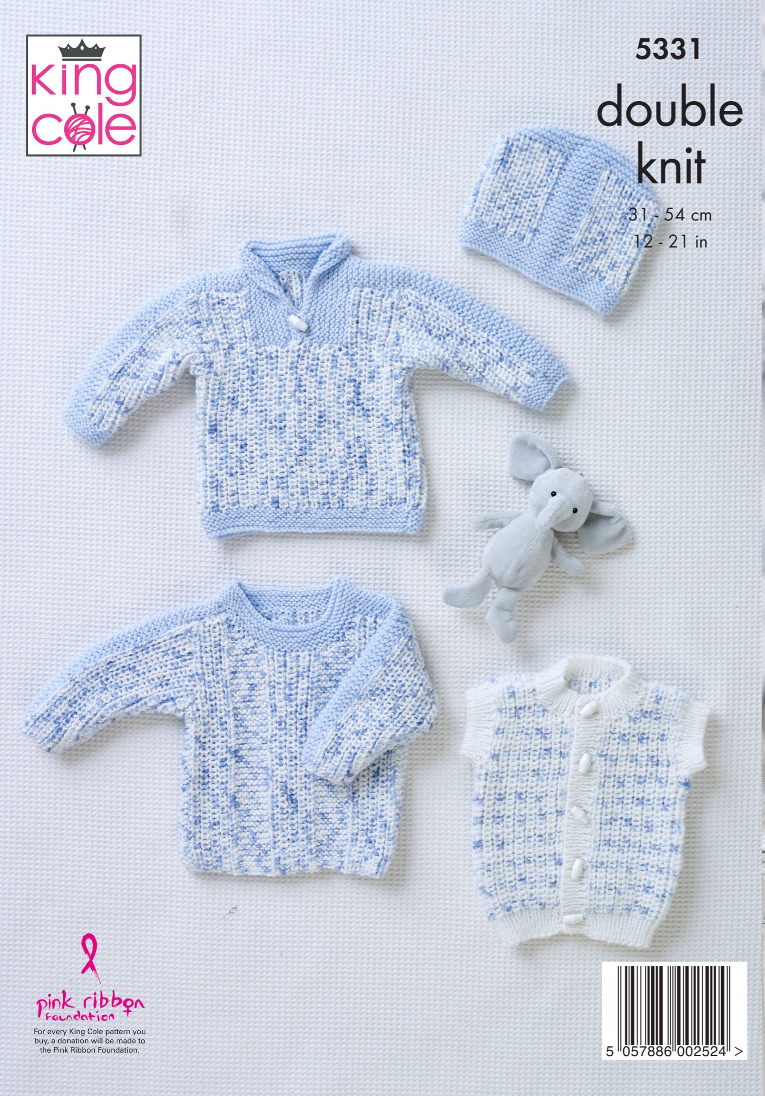 5331 King Cole Babies Sweaters, Waistcoat and Hat - Double Knit