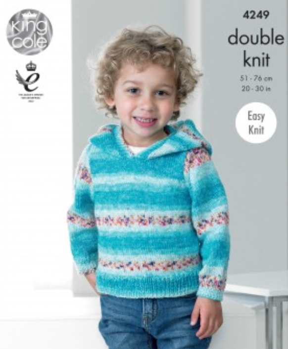4249 King Cole Childrens Hooded Sweater and Slipover - Double Knit