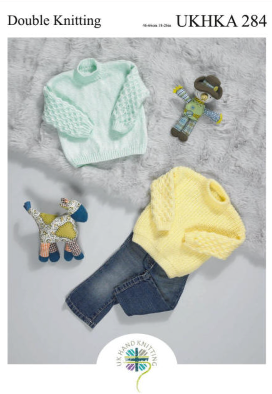 UKHKA 284 Knitting Pattern Baby Sweaters Double Knit DK