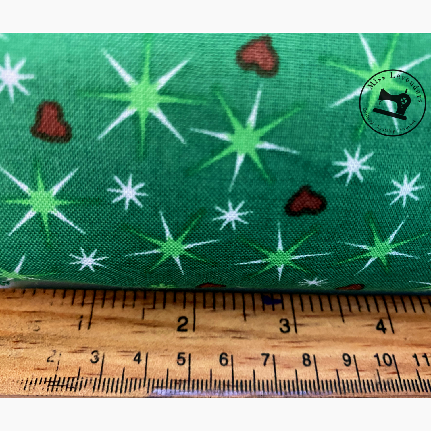 Green Stars and Hearts Lightweight Cotton Fabric - 54inch wide