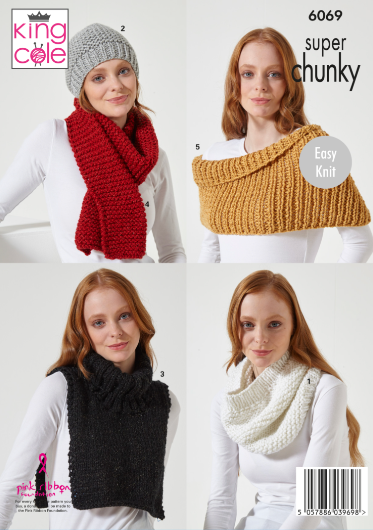 6069 King Cole Adults Cowl, Hat, Scarf and Shoulder Warmer -  Super Chunky Yarn