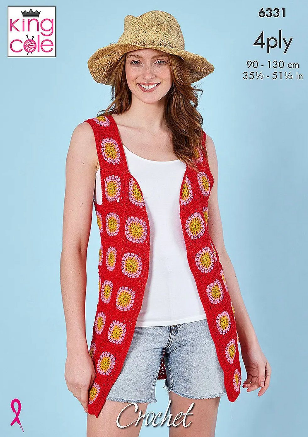 6331 King Cole Adult Crochet Womens Long and Short Waistcoat 4 ply