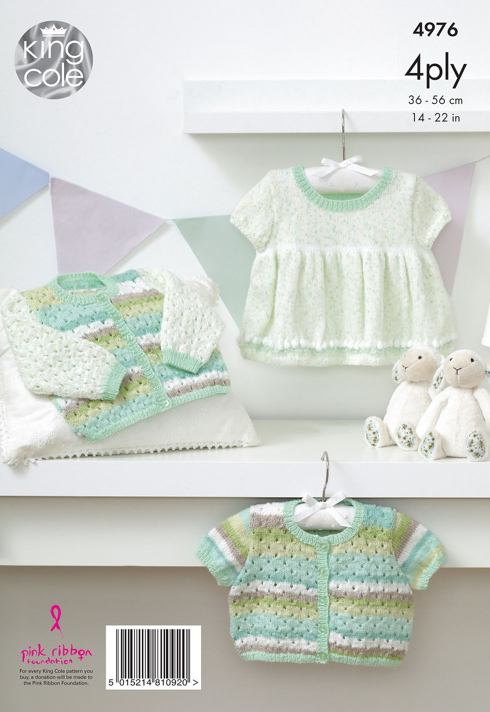 4976 King Cole Babies Toddlers Lace Cardigans and Dress - 4 ply