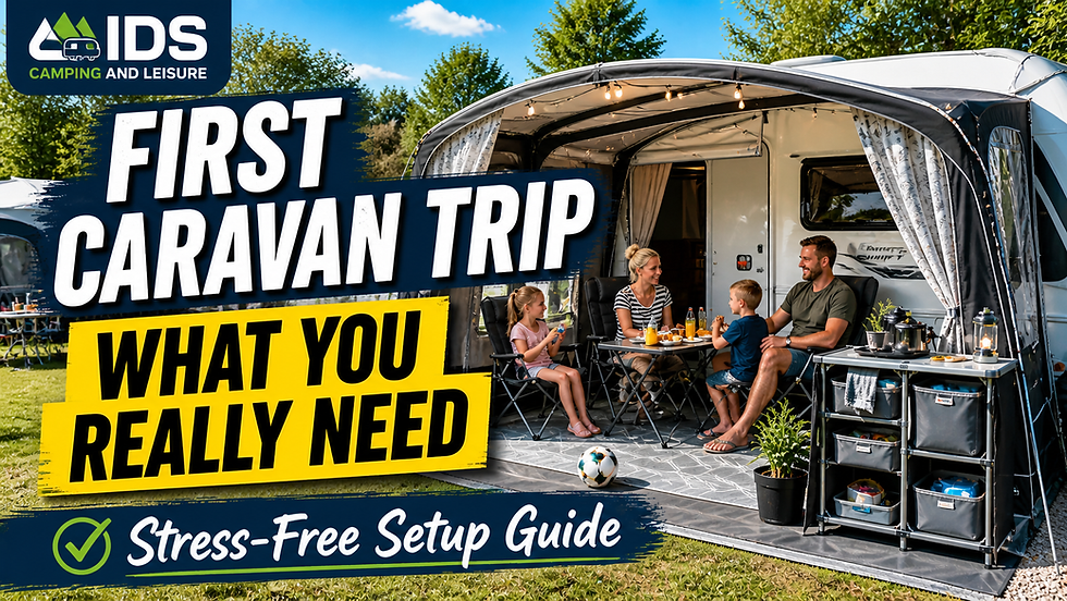 Simple caravan awning setup for beginners with chairs table and minimal storage