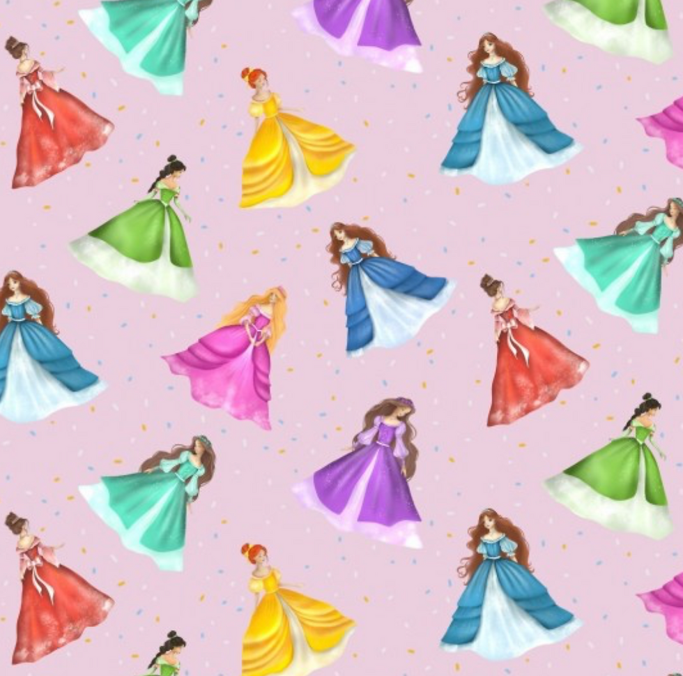Nutex Princess Dreams by Fiona Clarke - Princesses Scattered Pink Background