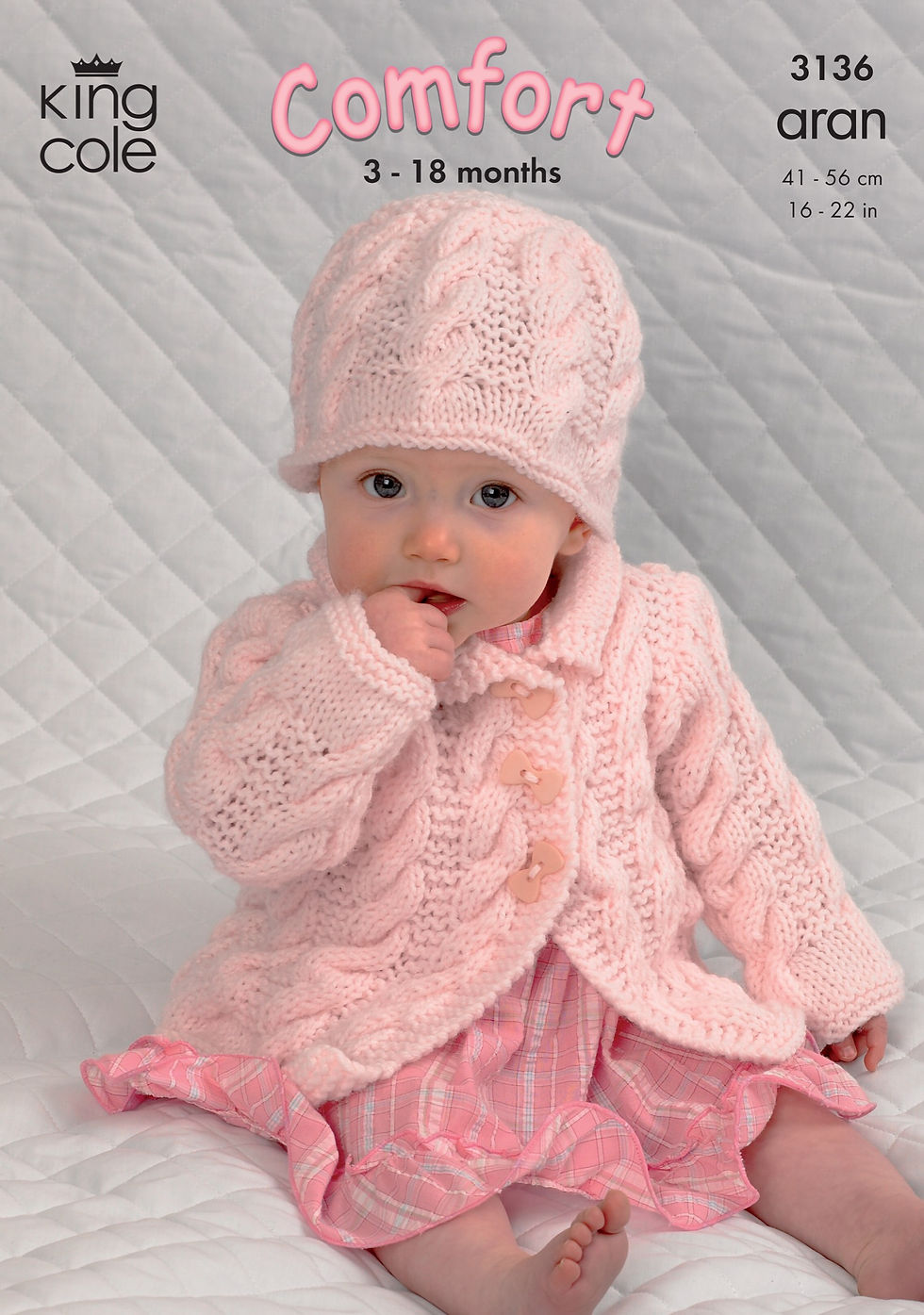 3136 King Cole Babies Jacket, Sweaters and Hat - Aran