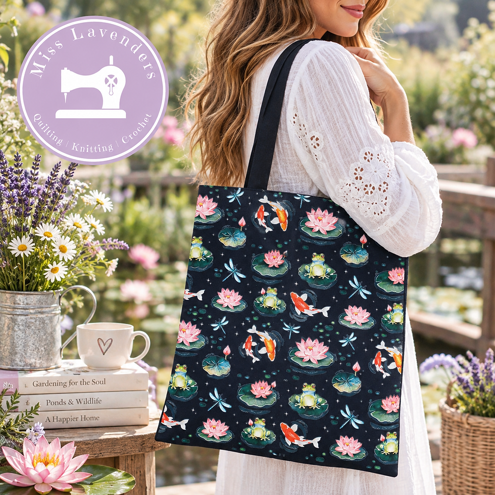 Pond Print Tote Bag Polycotton Blue Tote Bag - Ideal Gift