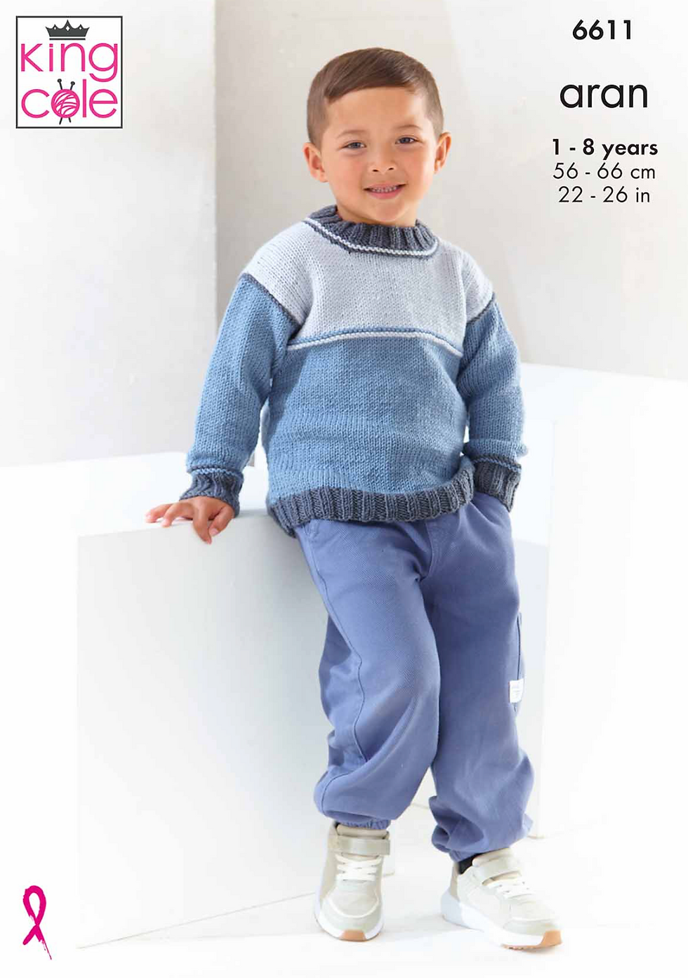 King Cole 6611 Children's Aran Knitting Pattern – Round Neck and V-Neck Sweaters