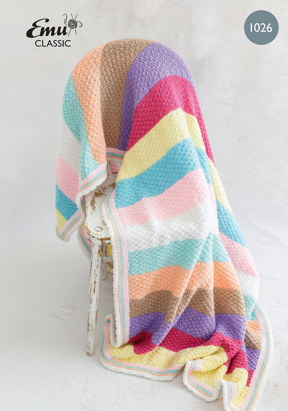 1026 - EMU Ten Ball Candy Stripe Knitted Blanket In Double Knit DK