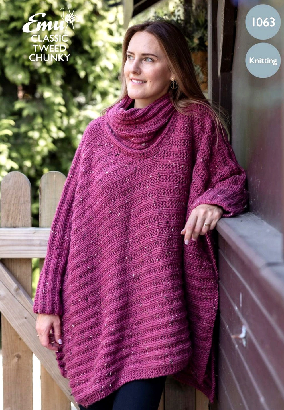 1063 - EMU Adults Draped Neck Ponch - Cape - Chunky Yarn Slipover autumn poncho