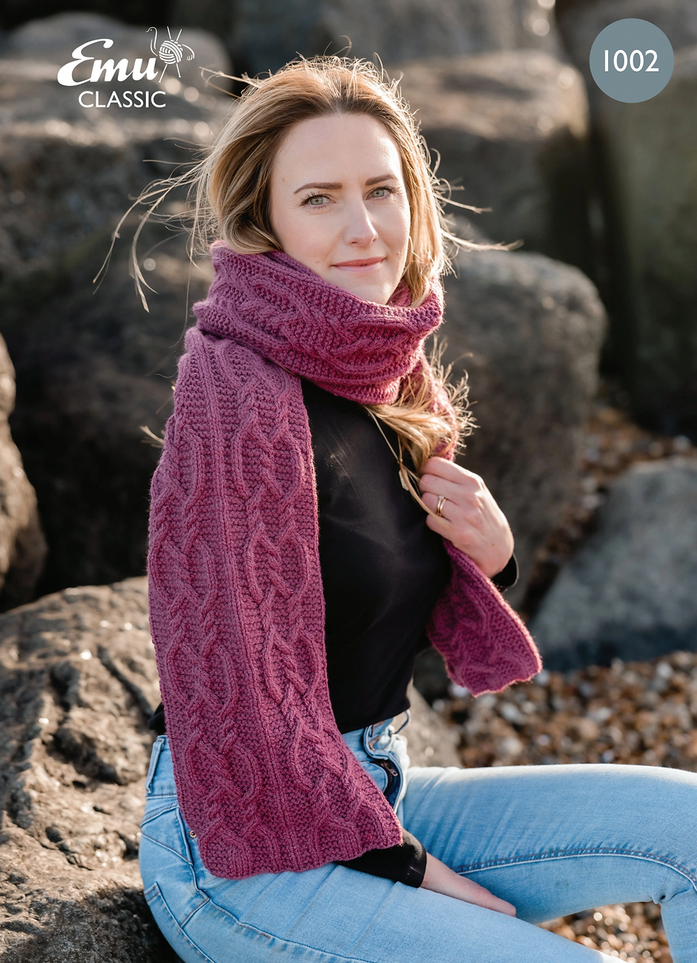 1002 Emu Adults Long Cable Knit Scarf in Aran