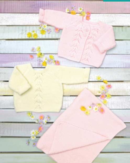 JB740 James C Brett Baby Cardigan, Sweater and Blanket - Double Knit