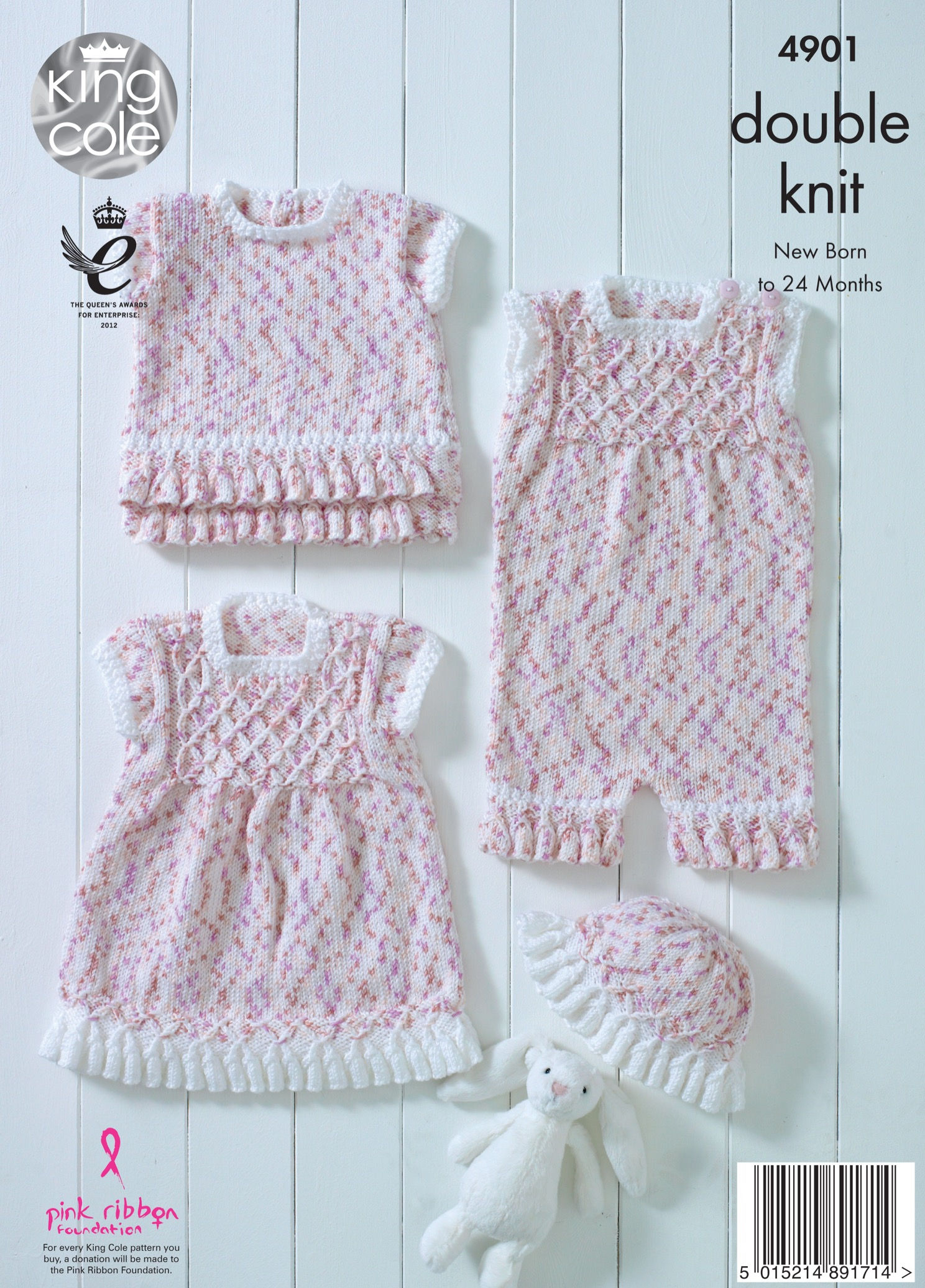 4901 King Cole Newborn Babies Newborn Dress, Top, Playsuit and Hat - Double Knit