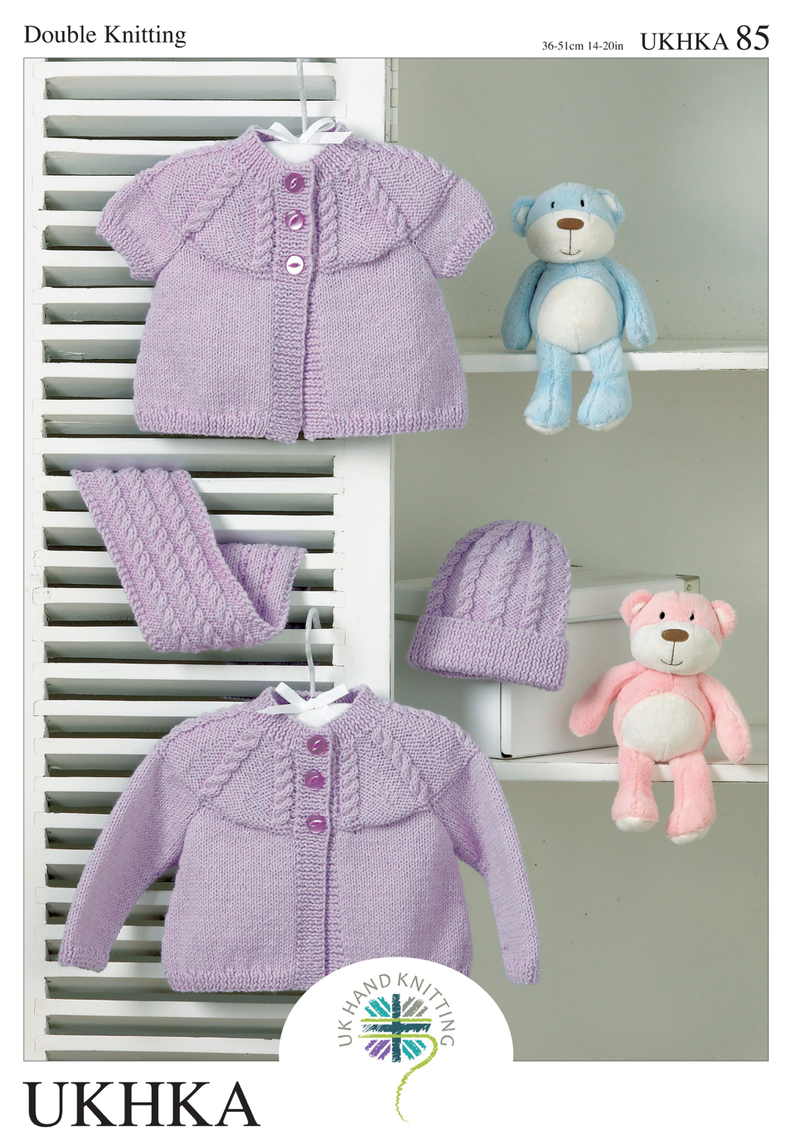 UKHKA 85 Baby and Toddlers Cardigans, Hat, Scarf  in Double Knit Yarn