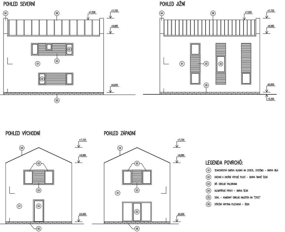 Projektová dokumentace rodinného domu Vojkovice – půdorysy a pohledy
