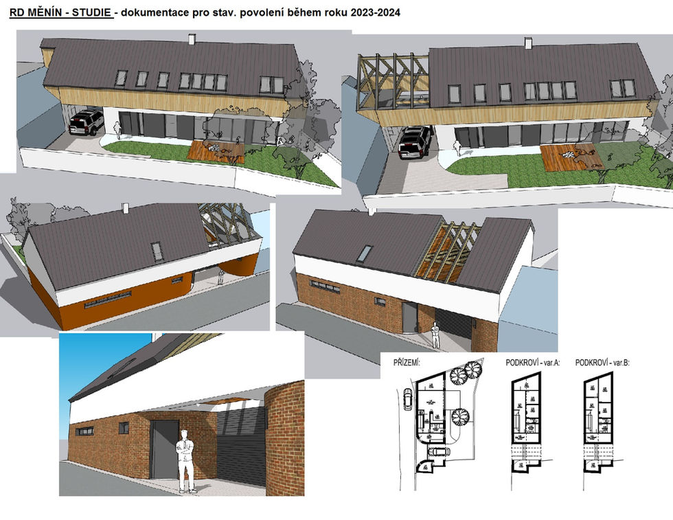 Architektonická studie rodinného domu Měnín a řešení svažitého pozemku