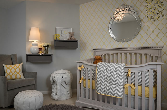 An-accent-wall-with-geometric-pattern-in-the-nursery