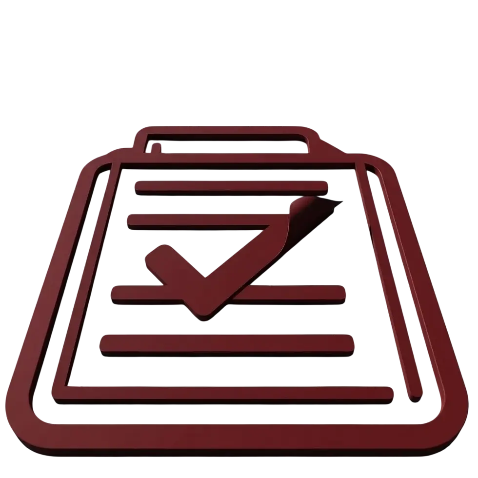 3D render of a clipboard with a prominent checkmark, symbolizing a completed task or verified status.