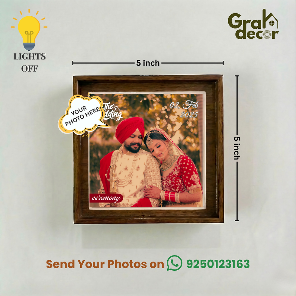 Thumbnail: Wedding Vows Floating Photo Display – Transparent Wooden Desk Decor