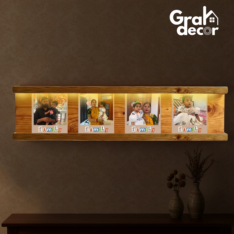 Thumbnail: Happy Family 4 Photo LED Wooden Polaroid Wall Decor