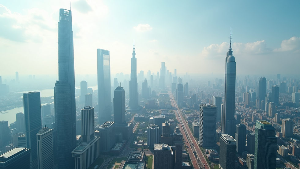 Wide angle view of a modern skyline in the UAE