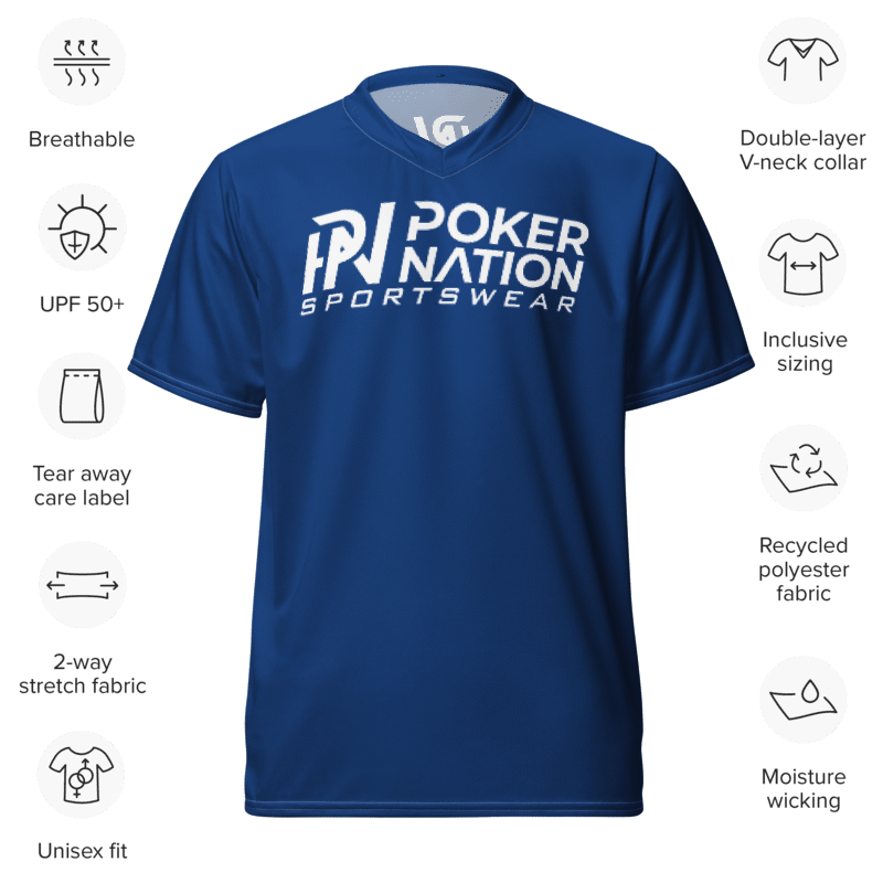Thumbnail: - ROYAL BLUE POKER NATION RECYCLED UNISEX SPORTS  JERSEY -