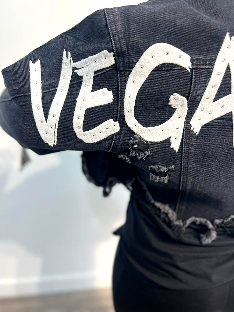 Thumbnail: VEGAS BABY - Cropped Distressed Denim Jacket