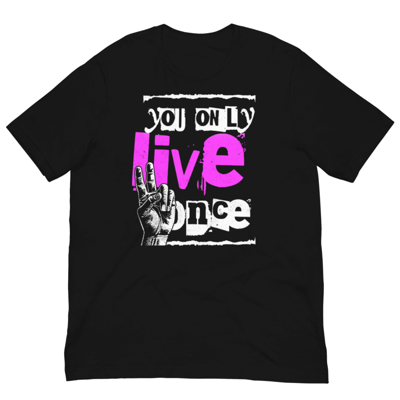 Thumbnail: - BLACK/PINK YOU ONLY LIVE ONCE UNISEX STAPLE ECO T-SHIRT -