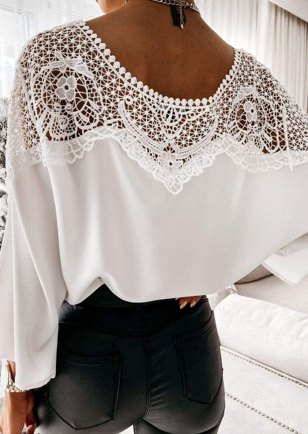 Thumbnail: Chiffon Lace Tie Blouse