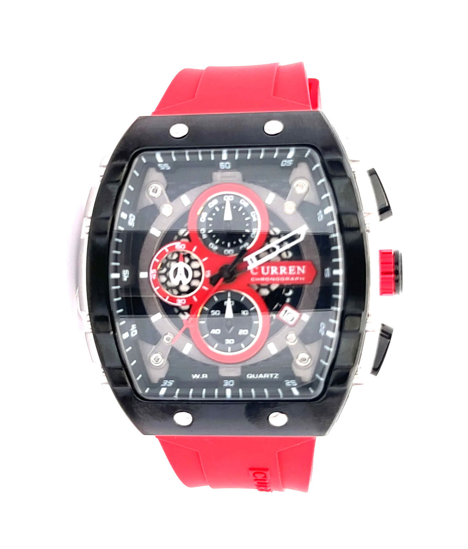 - HESPER CURREN RED LEATHER ICED OUT MEN'S WATCH -