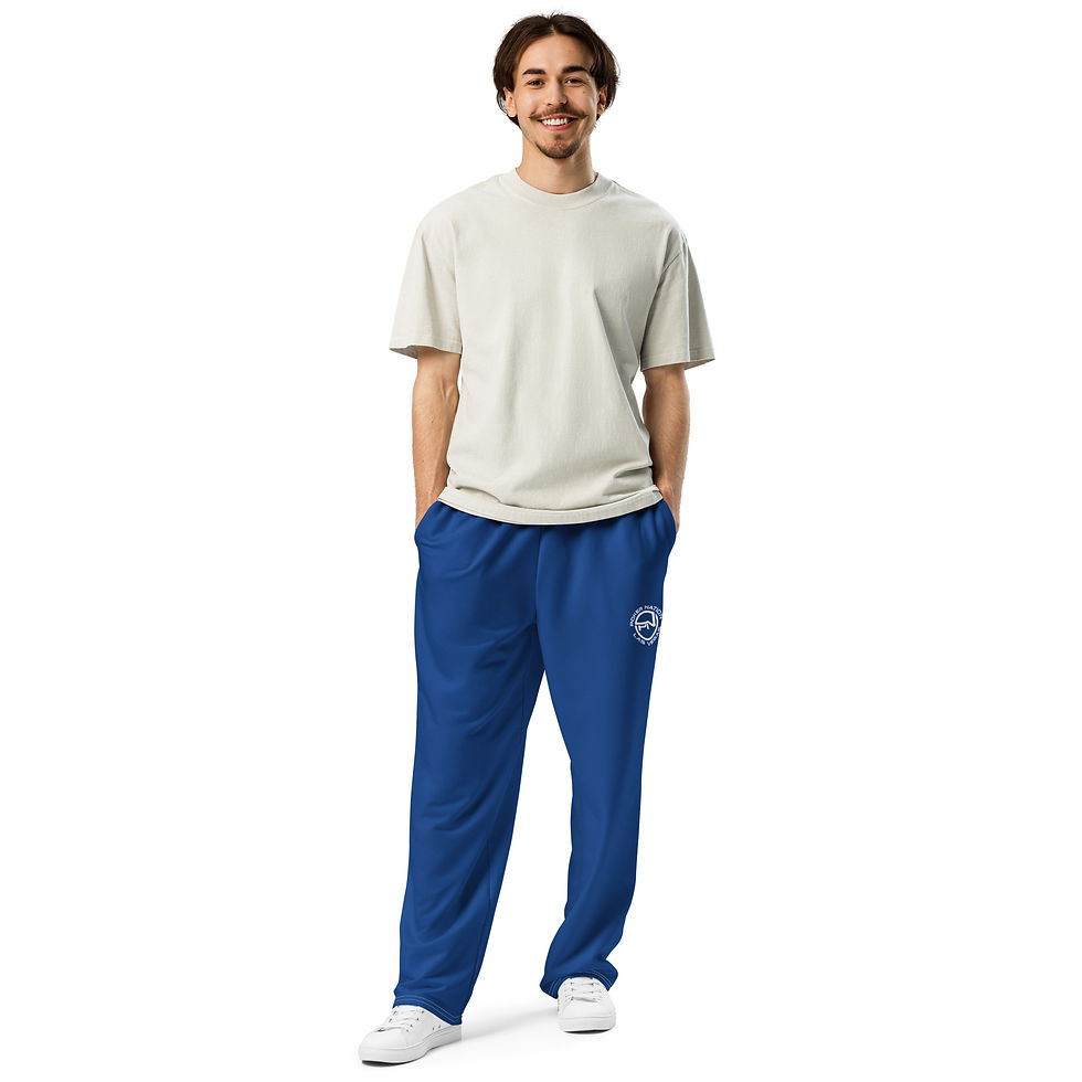 Thumbnail: - BLUE UNISEX WIDE-LEG JOGGERS W/WHITE DRAWSTRING -