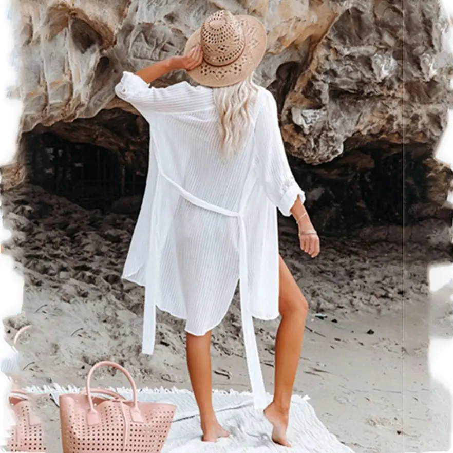 Thumbnail: Shirt Style Beach Cover-Up Bikini Sun Protection Top